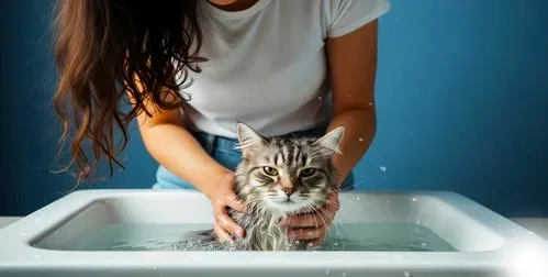 Gato bañándose