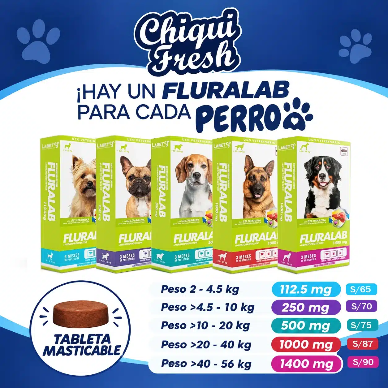 Fluralab para perros antiparasitario oral en tableta blanda masticable
